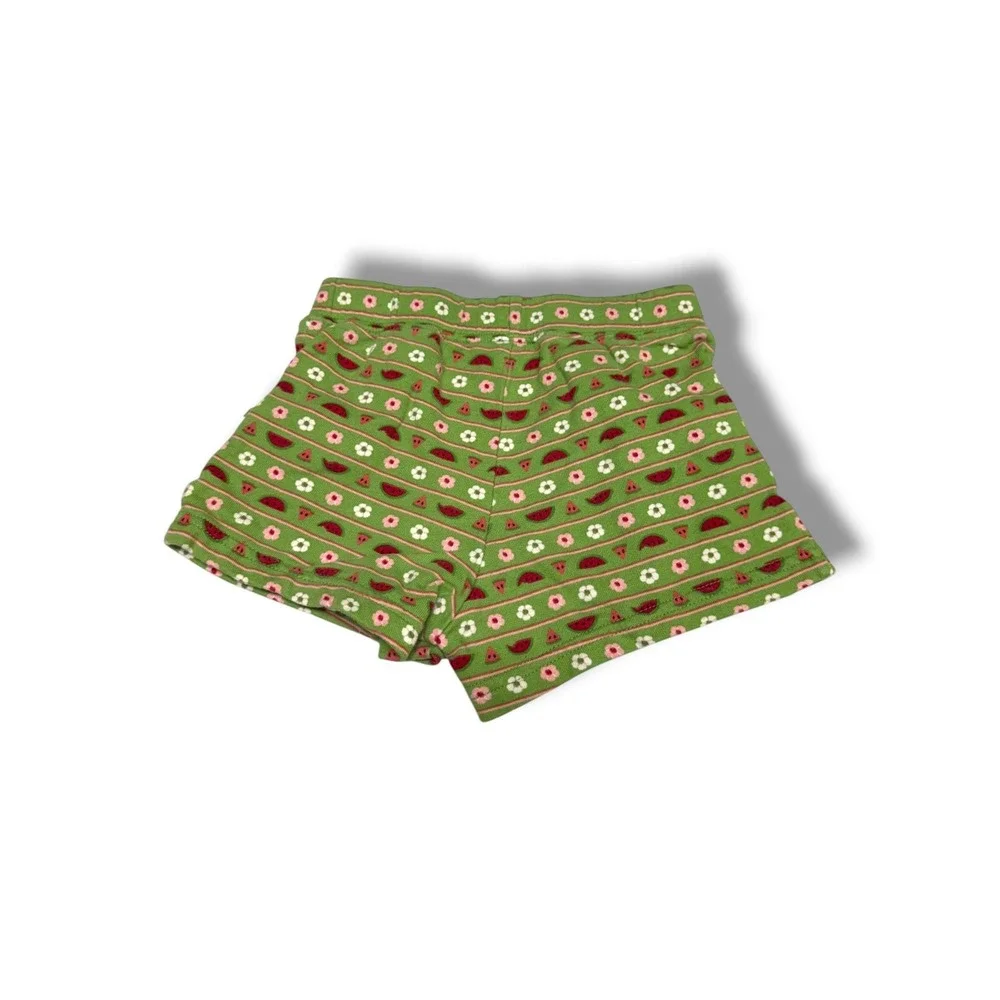 Gymboree Girls Green Watermelon‎ Floral Stripe Cotton Knit Pull On Shorts 4T